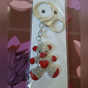 Red & Silver Rhinestone Bear Keychain